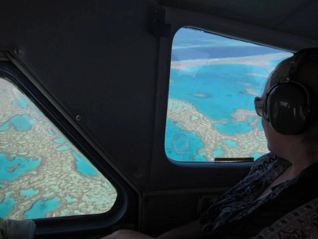 Flying over the Great Barrier Reef in a seaplane